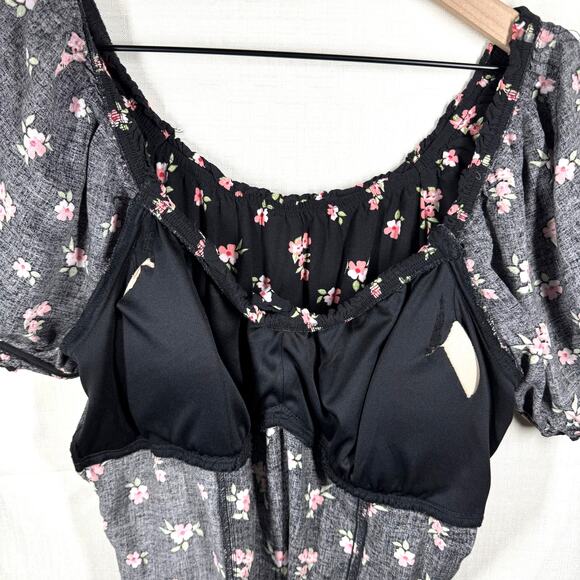 Floral Peasant Top Junior's XXL Puff Sleeve Whimsigoth Fairy Femme Grunge - Picture 3 of 8